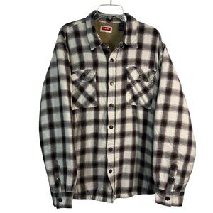 Wrangler Fleece Lined Flannel Shirt Men's XL Plaid Chest Pockets Side Pockets